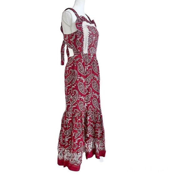 Sea New York Women's Theodora Paisley Print Apron Dress - Red Size 6 MSRP $618 - Picture 2 of 11